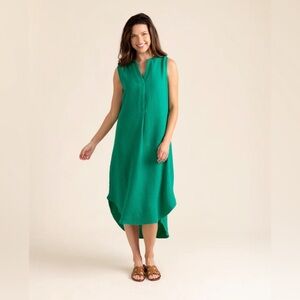 S’EDGE Holland dress in lightweight gauze, sleeveless,v-neck in Rainforest Sz SM